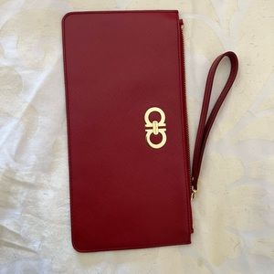 Ferragamo red leather clutch